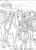 kolorowanki Barbie w Krainie Kucyków, ang. Barbie and her sisters in pony tale,  obrazek dla dziewczynek, kolorowanka do wydruku numer  1